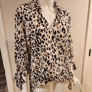 She + Sky Leopard Print Wrap Blouse